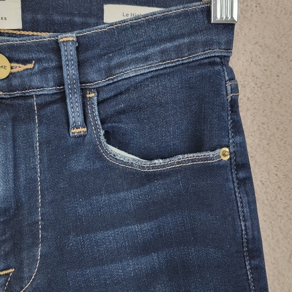 Frame Le High Mid Rise Cabana Dark Wash Stagger Hem Skinny Straight Jeans Sz 25 - Picture 6 of 14
